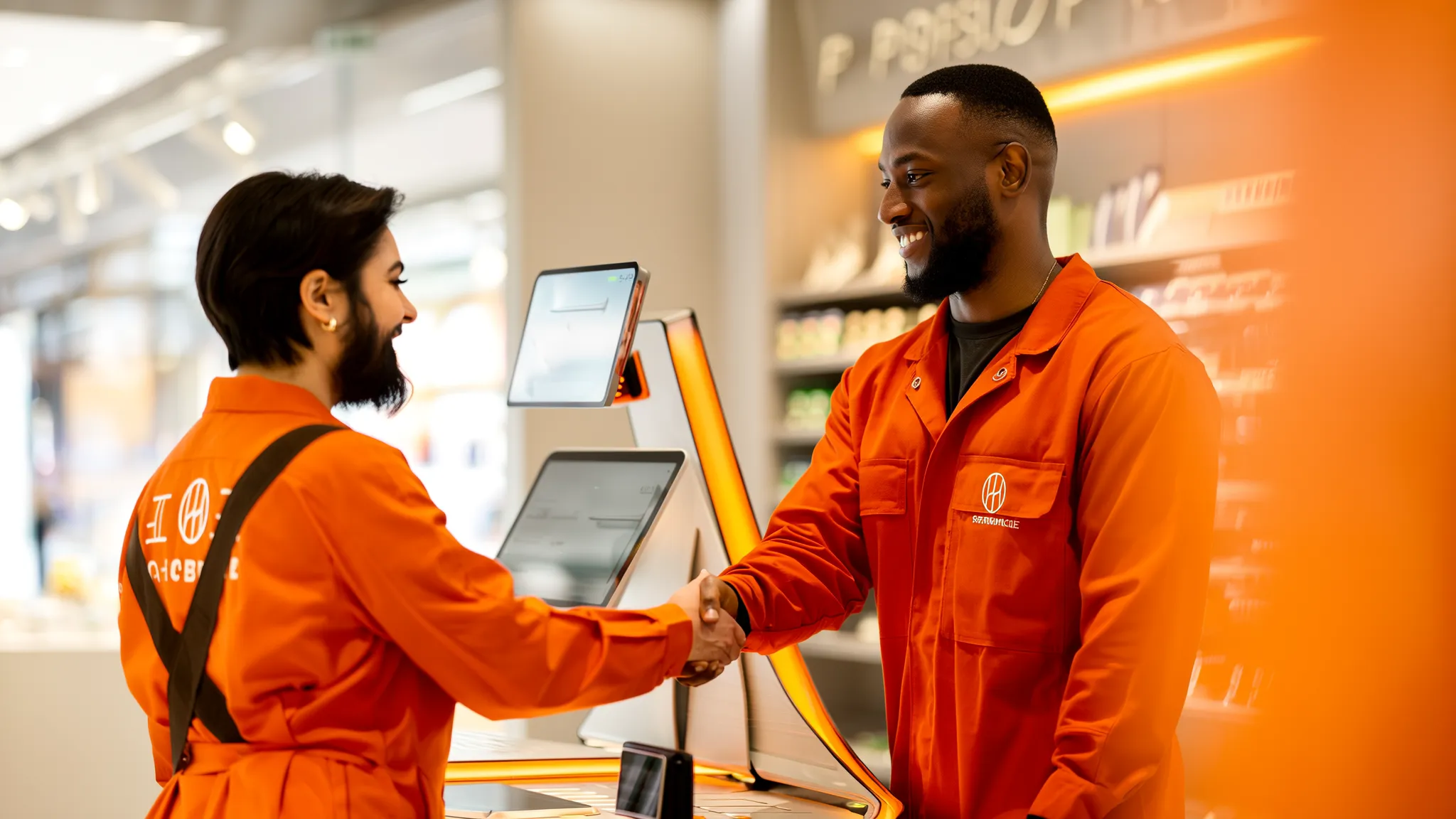 Übergabe eines fertigen POS-Displays an die Store-Managerin